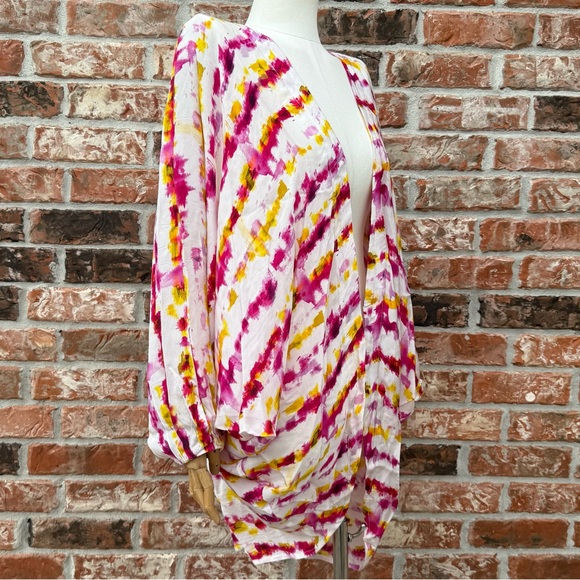 Anthropologie Pink and Yellow Kimono with Balloon Sleeves OS/Excellent condition - Picture 4 of 13